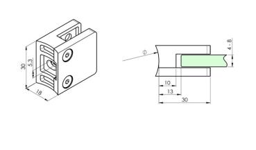 Edelstahl Glasklemme 30x30mm für Pfosten 33,7x2,0mm eckig Glashalter Klemmhalter V2A