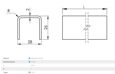 Edelstahl Handlauf Profil 28x26 Nutrohr für Glasscheibe Glas Eckig Glasgeländer Balkongeländer Abschluss der Glasfüllung