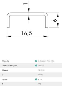 Edelstahl Handlauf Verbinder Profil 16,5x6 Nutrohr Abschlussleiste für Glasscheibe Glas Glasgeländer Balkongeländer