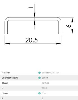 Edelstahl Handlauf Verbinder Profil 20,5x6 Nutrohr Abschlussleiste für Glasscheibe Glas Glasgeländer Balkongeländer