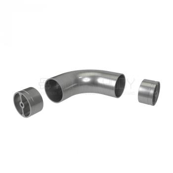 Verbinder 90 Grad für Holzhandlauf 42,4 mm Rundbogen Fitting mit Adapter Edelstahl V2A Holzhandlauf Holzadapter