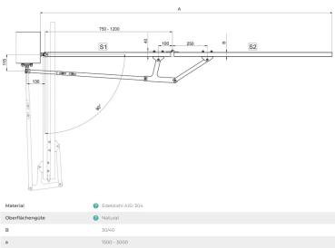 Edelstahl V2A Teleskopsystem 150-300 für Tor Klappsystem für Flügeltor Drehfalttor-mechanismus