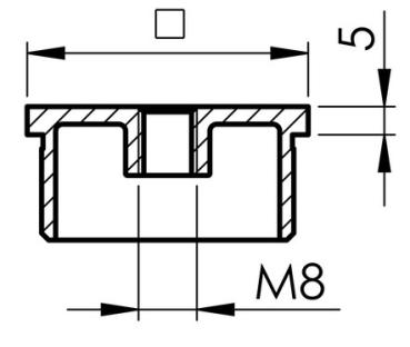 Edelstahl V2A Abdeckkappe quadratisch Endkappe 60x60x2,0 mm + M8 V2A geschliffen