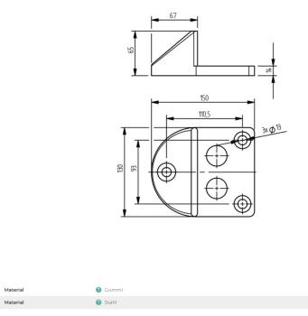 Stahl + Gummi Mittelanschlag 150x130x65mm