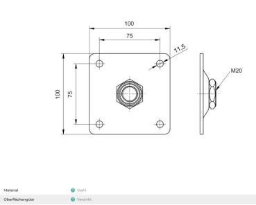 Stahl Platte 100x100 mit Mutter M20 verzinkt