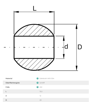 Edelstahl Kugel Verbinder ∅20 mm Durchgangsloch 12,0 Füllstabrohr Geländer V2A