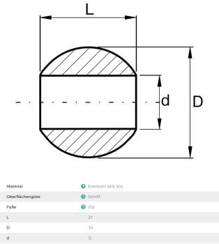 Edelstahl Kugel Verbinder ∅30 mm Durchgangsloch 12,0 Füllstabrohr Geländer V2A