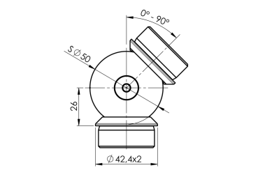 Rohrverbinder mit Gelenk Winkeleinstellung 0-90 Grad für Rohr Ø 42.4 V2A Edelstahl