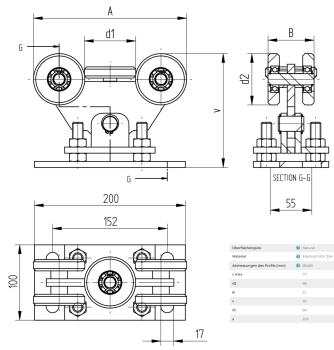 Edelstahl 5-rädriger Laufwagen 80x80 Rad für selbsttragenden Tor natural V2A