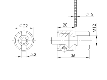 Seilspanner Seilterminal Seilhalter Gewindeterminal Kabel 5 mm Edelstahl AISI 316