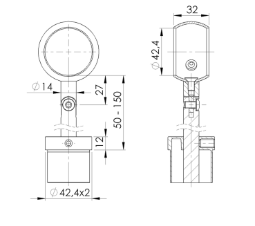 Handlaufstütze Kugelring variabel mit Gelenk für Rohr 42,4 x 2,0/42,4 mm, V2A, Geländer matt gebürstet K320