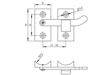 Edelstahl Torband Scharnier Türvorreiber mit 4 Löchern gerade / 42,4 mm Rohr V4A