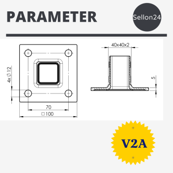 Edelstahl V2A Bodenhalter eckig Bodenflansch Bodenanker Pfostenhalter 40x40x2mm