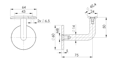 Edelstahl Handlaufstütze Handlaufhalter für Rohr Ø 42,4 mm Edelstahl V2A geschliffen