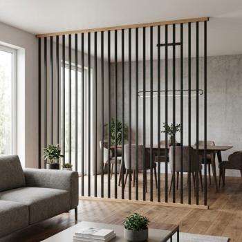 Harfengeländer Lamellen Wand Profil Schutzgitter Stahl Schwarz Holz Vertikal RAL