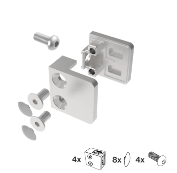 Edelstahl V2A Glashalter Set 4er Glasklemme Balkongeländer eckig 30x30 mm flach