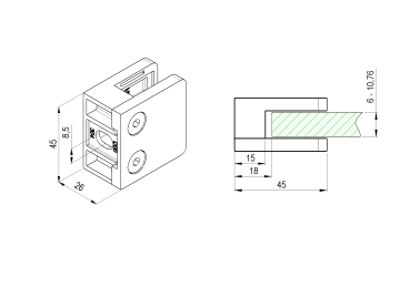 Edelstahl Glasklemme 45x45mm Glashalter flach V2A Klemmhalter GLANZ