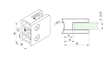 Edelstahl Glasklemme 45x45mm rund 42,4  Glashalter V2A Klemmhalter GLANZ