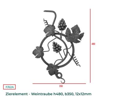 Schmiedeeisen Ornament 3D Stahlrosette Zierornament Weintraube h480, b350, 12x12