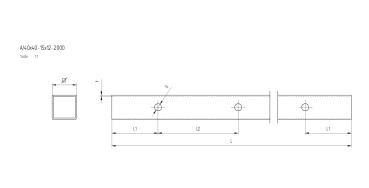 Edelstahlrohr Vierkantrohr 40x40x2 mit Löchern 15 x d12,5  AISI304, L1980mm