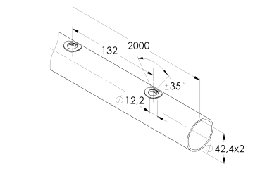 Edelstahlrohr Ø42,4x2,0mm mit Löchern 15 x Ø12,5 PVC AISI304,  L1980mm