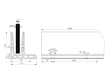 Aluminium Ganzglasgeländer L-Bodenprofil 2500mm 1,0kN Glasgeländer Satin Elox