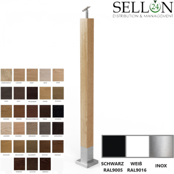 Edelstahl & Holz Eiche Geländerpfosten Pfosten 60x60 aufgesetzt Boden Treppen Basispfosten 970mm