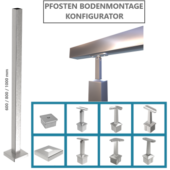 Edelstahl Pfosten Bodenmontage 40x40 mit Abdeckrosette mit Handlaufträger V2A