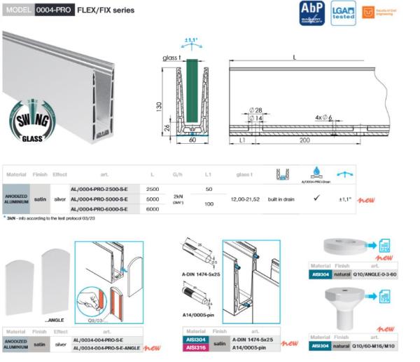 Aluminium Bodenprofil für Ganzglasgeländer U-Bodenprofil 2500mm 3,0kN  Glasgeländer Satin Elox