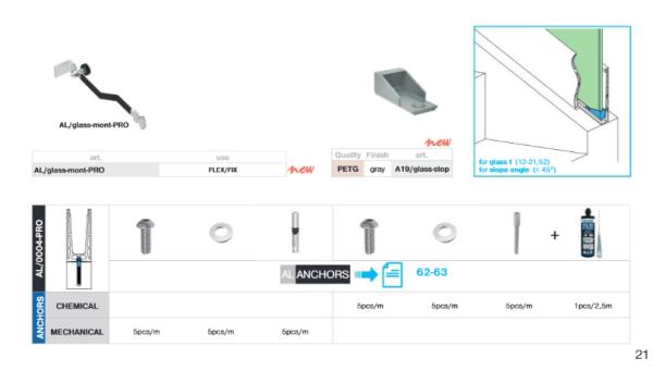 Aluminium Bodenprofil für Ganzglasgeländer U-Bodenprofil 2500mm 3,0kN  Glasgeländer Satin Elox