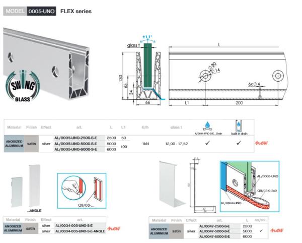 Aluminium Ganzglasgeländer U-Bodenprofil vorgesetzt 2500mm 1,0kN Glasgeländer Satin Elox