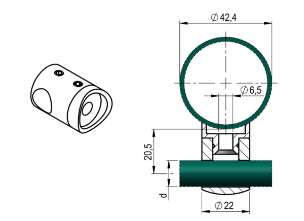 Edelstahl DURCHGEHEND Querstabhalter Ø12,0 mm/Ø42,4 mm Traversenhalter Reling Geländer Relinggeländer V4A