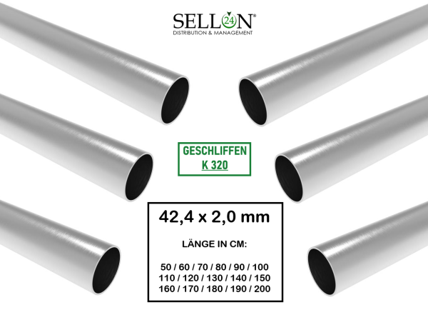 Rundrohr 42,4 x 2,0 mm nach Maß Geländerrohr Edelstahl Rohr - V2A matt gebürstet Korn 320