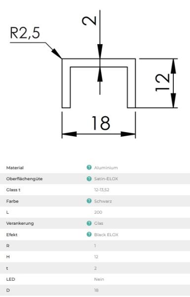 Aluminium Handlauf Verbinder 90 Grad Winkel Profil Nutrohr Abschlussleiste für Glasscheibe Glas Glasgeländer Balkongeländer AL-elox