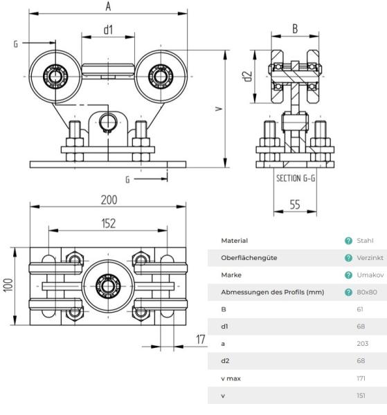 Stahl Schiebetorlaufwerk Schiebetorset 5,5m/400kg Schiebetor freitragend Laufwerk Verzinkt 80x80