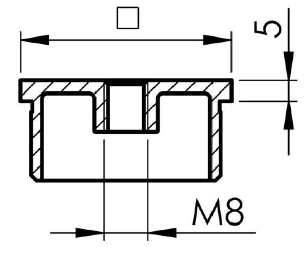 Edelstahl V2A Abdeckkappe quadratisch Endkappe 60x60x2,0 mm + M8 V2A geschliffen