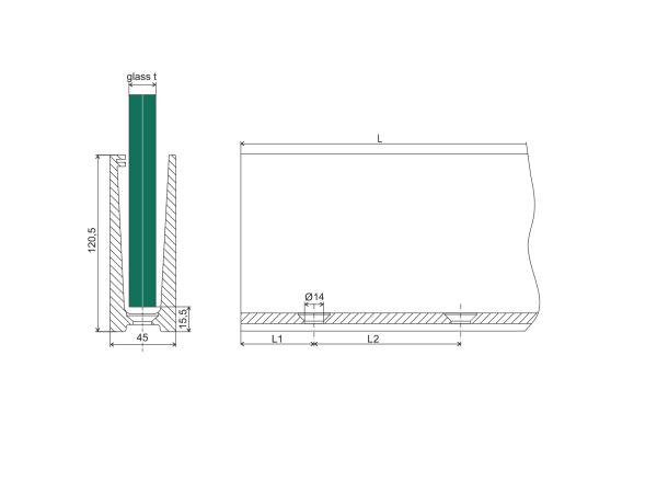 Aluminium Ganzglasgeländer U-Bodenprofil 2500mm 1,0kN Glasgeländer Satin Elox- für aufgesetzte Montage