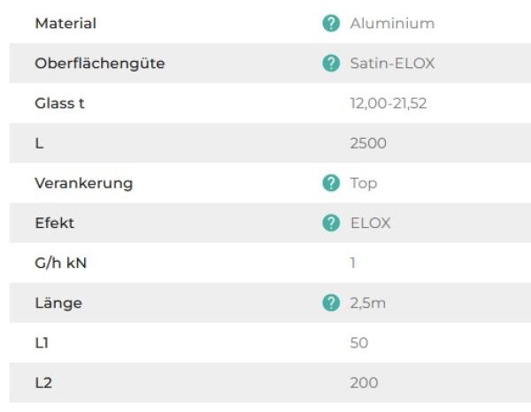 Aluminium Ganzglasgeländer U-Bodenprofil 2500mm 1,0kN Glasgeländer Satin Elox- für aufgesetzte Montage