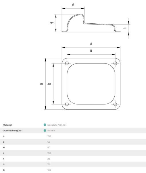 Edelstahl Mittelanschlag 158x138x50mm