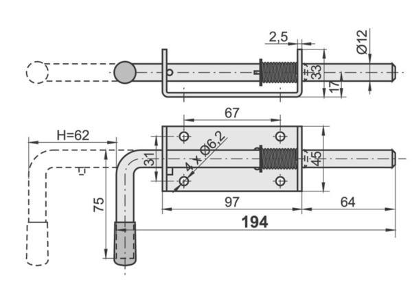 Stahl Stangenriegel Führung Länge 200mm Tor verzinkt