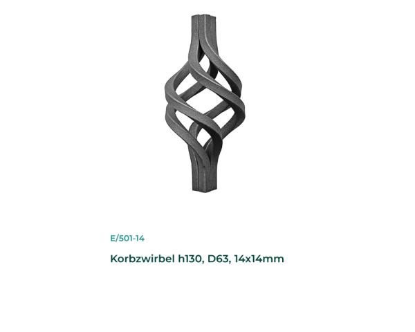 Korbzwirbel H130, D63, 14x14mm Zaunzwirbel Schmiedeeisen Zierelement Zwirbel Stahl Zierteil