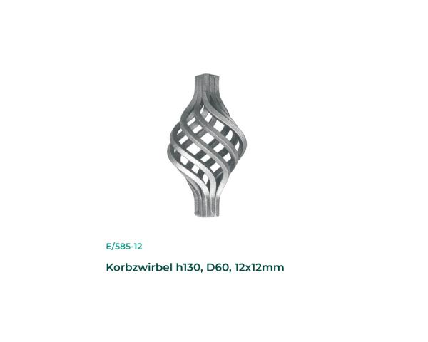 Korbzwirbel H130, D60, 12x12mm Zaunzwirbel Schmiedeeisen Zierelement Zwirbel Stahl Zierteil