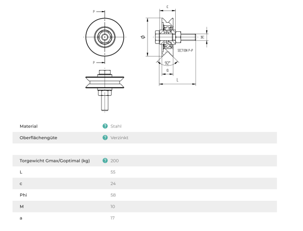 Schiebetorrolle Torrolle V-Rille V-Nut Laufrolle ZN Rollen verzinkt 60 mm