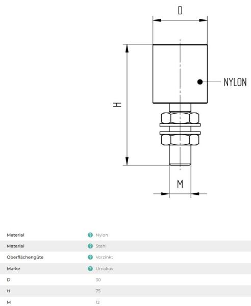 Stahl Nylon-Führungsrolle ohne Halter verzinkt, D30mm weiß