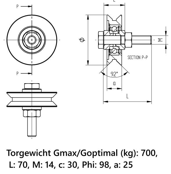 Schiebetorrolle Torrolle V-Rille V-Nut Laufrolle ZN Rollen verzinkt 100 mm