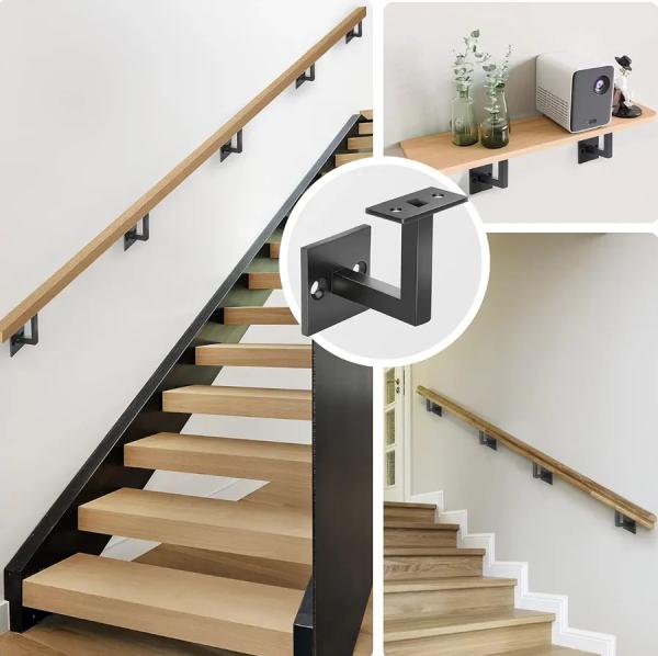 Handlaufhalter Handlaufträger Wand Treppen RAL 9005 Schwarz flach eckig Stahl mit Gelenk