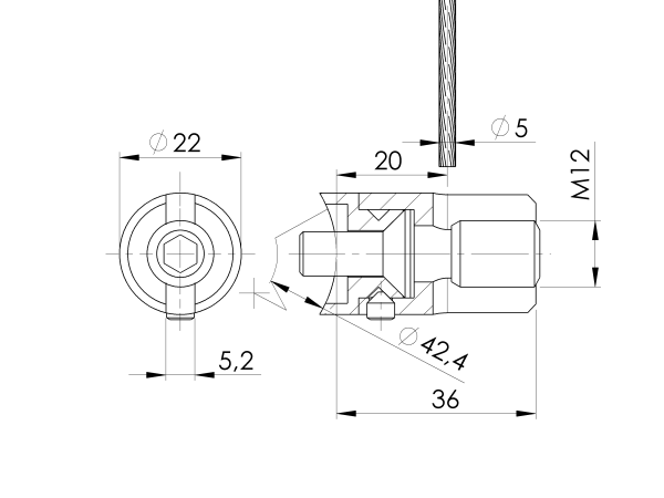 Seilspanner Seilterminal Seilhalter Gewindeterminal Kabel 5 mm Edelstahl AISI 316