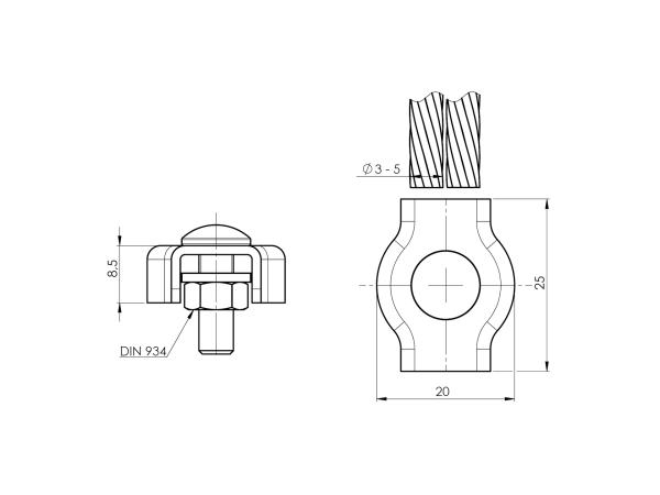 Simpleklemme Kabelschelle Kabelklemme Drahtseilhalter ∅ 3,4,5 mm Verbindungsstück AISI 316