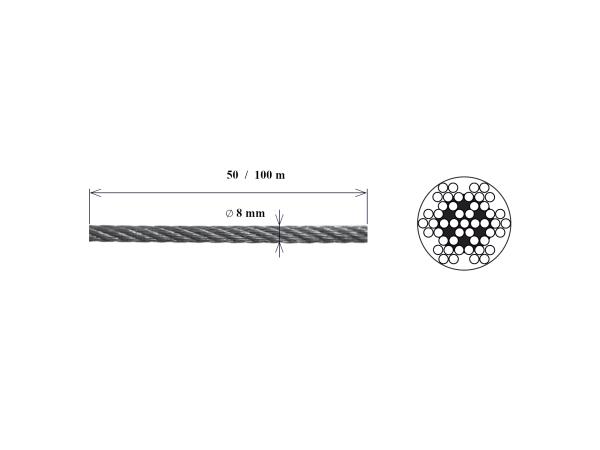 Edelstahl Drahtseil 7x7 ∅ 8 mm AISI 316 L 50/100 m V4A  INOX Seil