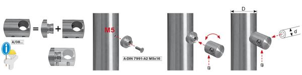 Querstabhalter Ø10,0 mm/Ø33,7 mm DURCHGEHEND Edelstahl Traversenhalter Reling Geländer Relinggeländer V2A